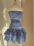 Cute Sheath Strapless Blue Lace Party Dress Graduation Dress Short Prom Dress Middle School Cocktail Dress Hoco Outfits HZ1121