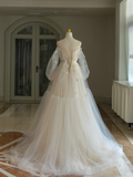 Princess Bridal Dress Ball Gown Off The Shoulder Lace Tulle Wedding Dress With Long Sleeves Wedding Dresses Modest Wedding Gowns HZ1121