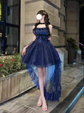 Sweet High Low Spaghetti Straps Tulle Navy Blue Gotica Formal 8th Grade Homecoming Dresses Middle School Lolita Dress Hoco Outfits Lolita Outfit HZ1121