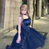 Sweet High Low Spaghetti Straps Tulle Navy Blue Gotica Formal 8th Grade Homecoming Dresses Middle School Lolita Dress Hoco Outfits Lolita Outfits HZ1121