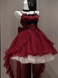 Goth Ball Gown Spaghetti Straps Burgundy Short Mini Corset Back Formal 8th Grade Homecoming Dresses Middle School Lolita Dress Birthday Outfits Lolita Outfit HZ1121