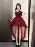 Goth Ball Gown Spaghetti Straps Burgundy Short Mini Corset Back Formal 8th Grade Homecoming Dresses Middle School Lolita Dress Birthday Outfits Lolita Outfit HZ1121