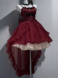 Goth Ball Gown Spaghetti Straps Burgundy Short Mini Corset Back Formal 8th Grade Homecoming Dresses Middle School Lolita Dress Birthday Outfits Lolita Outfit HZ1121