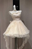 Cute Ball Gown Spaghetti Straps Ivory Tulle Formal 8th Grade Homecoming Dresses Middle School Lolita Dress Birthday Dress Lolita Outfits HZ1121
