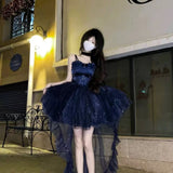 Sweet French Style Ladies Fairy Spaghetti Straps Tulle Navy Blue Gotica Formal 8th Grade Homecoming Dresses Middle School Lolita Dress Hoco Outfits Lolita Outfits HZ1121