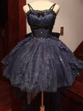 Sweet French Style Ladies Fairy Spaghetti Straps Tulle Navy Blue Gotica Formal 8th Grade Homecoming Dresses Middle School Lolita Dress Hoco Outfits Lolita Outfits HZ1121