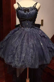 Cute French Style Ladies Fairy High Low Spaghetti Straps Tulle Navy Blue Gotica Formal 8th Grade Homecoming Dresses Lolita Dress Hoco Outfits Lolita Outfits HZ1121