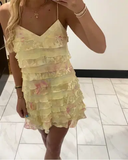 Modest A line Spaghetti Straps Yellow Floral Chiffon Mini Short Formal 8th Grade Homecoming Dresses Middle School Semi Formal Hoco Dress Cocktail Outfits HZ1121