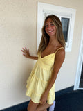 Cute A Line Spaghetti Straps Yellow Mini Short Formal 8th Grade Homecoming Dresses Middle School Semi Formal Hoco Dress Cocktail Outfits HZ1121