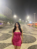 Unique Hoco Dresses Tight Short Spaghetti Straps Hot Pink Satin Mini Corset Back Formal 8th Grade Homecoming Dresses Middle School 18th Birthday Outfits Hoco Outfit HZ1121