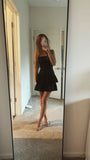 Unique Hoco Dresses A Line Strapless Short Black Satin Mini Formal 8th Grade Homecoming Dresses Middle School 18th Birthday Outfits Hoco Outfit HZ1121