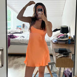 Modest A line Spaghetti Straps Orange Satin Short Formal 8th Grade Homecoming Dresses Middle School Semi Mini Formal Hoco Dress Backless Cocktail Outfits HZ1121