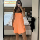 Modest A line Spaghetti Straps Orange Satin Short Formal 8th Grade Homecoming Dresses Middle School Semi Mini Formal Hoco Dress Backless Cocktail Outfits HZ1121