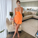 Modest A line Spaghetti Straps Orange Satin Short Formal 8th Grade Homecoming Dresses Middle School Semi Mini Formal Hoco Dress Backless Cocktail Outfits HZ1121