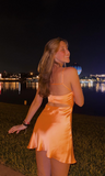 Simple Sheath Straps Orange Short Homecoming Dress Summer Hoco Dresses Cocktail Dress Birthday Outfits HZ1121