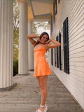 Modest A line Spaghetti Straps Orange Satin Short Formal 8th Grade Homecoming Dresses Middle School Semi Mini Formal Hoco Dress Backless Cocktail Outfits HZ1121