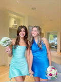 Classy A line Strapless Blue Satin Short Mini Formal 8th Grade Homecoming Dresses Middle School Hoco Court Dress 16th Birthday Dress Hoco Outfits HZ1121