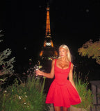 Classy A Line Square Neck Red Short Mini Formal 8th Grade Homecoming Dresses Middle School Hoco Court Dress 21st Birthday Dress Hoco Outfits HZ1121