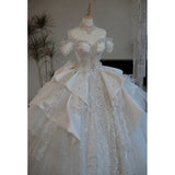 Princess Bridal Dress Ball Gown Off The Shoulder White Wedding Dress Ruffles Lace Wedding Dresses Modest Wedding Gowns HZ1121