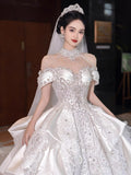 Princess Bridal Dress Ball Gown Off The Shoulder White Wedding Dress Ruffles Lace Wedding Dresses Modest Wedding Gowns HZ1121