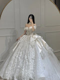 Princess Bridal Dress Ball Gown Off The Shoulder White Wedding Dress Ruffles Lace Wedding Dresses Modest Wedding Gowns HZ1121
