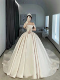 Princess Bridal Dress Ball Gown Off The Shoulder Pink Wedding Dress Ruffles Satin Wedding Dresses Modest Wedding Gowns HZ1121