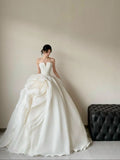 Romantic Wedding Gown Bridal Dress Ball Gown Strapless Satin Wedding Dress Ivory Wedding Dresses Modest Wedding Gowns HZ1121