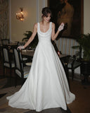 Simple Wedding Gown Bridal Dress A Line Square Satin Wedding Dress White Wedding Dresses Modest Wedding Gowns HZ1121
