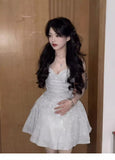 Classy A Line Spaghetti Straps Sequin White Short Mini Formal 8th Grade Homecoming Dresses Middle School Hoco Court Dress 21st Birthday Dress Hoco Outfits HZ1121