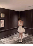 Classy A Line Halter White Lace Satin Short Mini Formal 8th Grade Homecoming Dresses Middle School Hoco Court Dress 16th Birthday Dress Hoco Outfits HZ1121