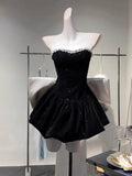 Cute A Line Sweetheart Black Velvet Short Mini Formal 8th Grade Homecoming Dresses Middle School Hoco Court Dress 18th Birthday Dress Hoco Outfits HZ1121