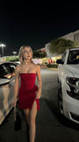 Cute Sheath Strapless Red Satin Grad Dress Inspo Short Mini Formal 8th Grade Homecoming Dresses High School Hoco Court Dress Graduation Dress Hoco Outfits HZ1121