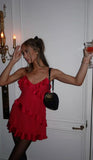 Cute A Line Spaghetti Straps Red Grad Dress Inspo Short Mini Formal 8th Grade Homecoming Dresses High School Hoco Court Dress Graduation Dress Hoco Outfits HZ1121