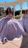 Modest Ball Gown Off The Shoulder Lilac Lace Tulle Long Quinceanera Dress Formal Gowns Vestido De 15 Anos Sweet 16 Dress HZ1121