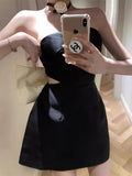 Classy A Line Strapless Little Black Dress Short Mini Formal 8th Grade Homecoming Dresses Middle School Hoco Court Dress 21st Birthday Dress Hoco Outfits HZ1121