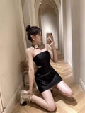 Classy A Line Strapless Little Black Dress Short Mini Formal 8th Grade Homecoming Dresses Middle School Hoco Court Dress 21st Birthday Dress Hoco Outfits HZ1121