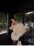 Classy Sheath Off The Shoulder White Satin Short Mini Formal 8th Grade Homecoming Dresses Middle School Hoco Court Dress 16th Birthday Dress Hoco Outfits HZ1121