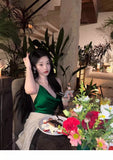 Sexy Sheath Spaghetti Straps Green Backless Satin Long Prom Dresses Party Dress 20th Birthday Outfits Graduation Dresses HZ1121