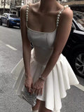 Cute A Line Spaghetti Straps White Short Mini Formal 8th Grade Homecoming Dresses Middle School Hoco Court Dress 21st Birthday Dress Hoco Outfits HZ1121