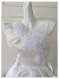 Cute A Line One Shoulder White Satin Short Mini Formal 8th Grade Homecoming Dresses High School Hoco Court Dress Graduation Dress Cocktail Outfits HZ1121