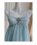 Simple A Line Spaghetti Straps Blue Open Backs Grad Dress Inspo Short Mini Formal 8th Grade Homecoming Dresses High School Hoco Court Dress Graduation Dress Hoco Outfits HZ1121