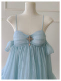 Pretty A Line Spaghetti Straps Blue Open Backs Grad Dress Inspo Short Mini Formal 8th Grade Homecoming Dresses High School Hoco Court Dress Graduation Dress Hoco Outfits HZ1121