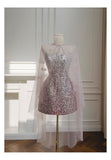 Cute A Line Spaghetti Straps Pink Sequin Grad Dress Inspo Formal 8th Grade Homecoming Dresses High School Hoco Court Dress Graduation Dress Hoco Outfits HZ1121