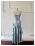 Sexy Mermaid Spaghetti Straps Dusty Blue Satin Long Prom Dresses Party Dress 20th Birthday Outfits Graduation Dresses HZ1121