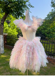 Pretty Ball Gown V Neck Pink Grad Dress Inspo Short Mini Formal 8th Grade Homecoming Dresses High School Hoco Court Dress Graduation Dress Cocktail Birthday Outfits HZ1121