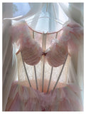 Pretty Ball Gown V Neck Pink Grad Dress Inspo Short Mini Formal 8th Grade Homecoming Dresses High School Hoco Court Dress Graduation Dress Cocktail Birthday Outfits HZ1121