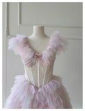 Cute Ball Gown V Neck Pink Grad Dress Inspo Short Mini Formal 8th Grade Homecoming Dresses High School Hoco Court Dress Graduation Dress Cocktail Birthday Outfits HZ1121