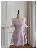 Cute A Line Square Neck Pink Sequin Grad Dress Inspo Short Mini Formal 8th Grade Homecoming Dresses High School Hoco Court Dress Graduation Dress Cocktail Dress 16th Birthday Outfits HZ1121
