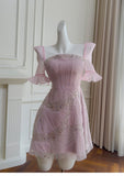 Classy A Line Square Pink Sequin Grad Dress Inspo Short Mini Formal 8th Grade Homecoming Dresses Middle School Hoco Court Dress Graduation Dress Cocktail Dress 16th Birthday Outfits HZ1121