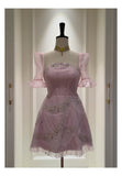 Classy A Line Square Pink Sequin Grad Dress Inspo Short Mini Formal 8th Grade Homecoming Dresses Middle School Hoco Court Dress Graduation Dress Cocktail Dress 16th Birthday Outfits HZ1121